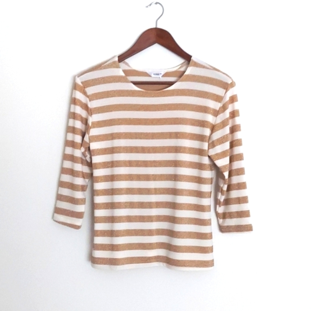 Cream & Gold Striped 3/4 Sleeve size Small
